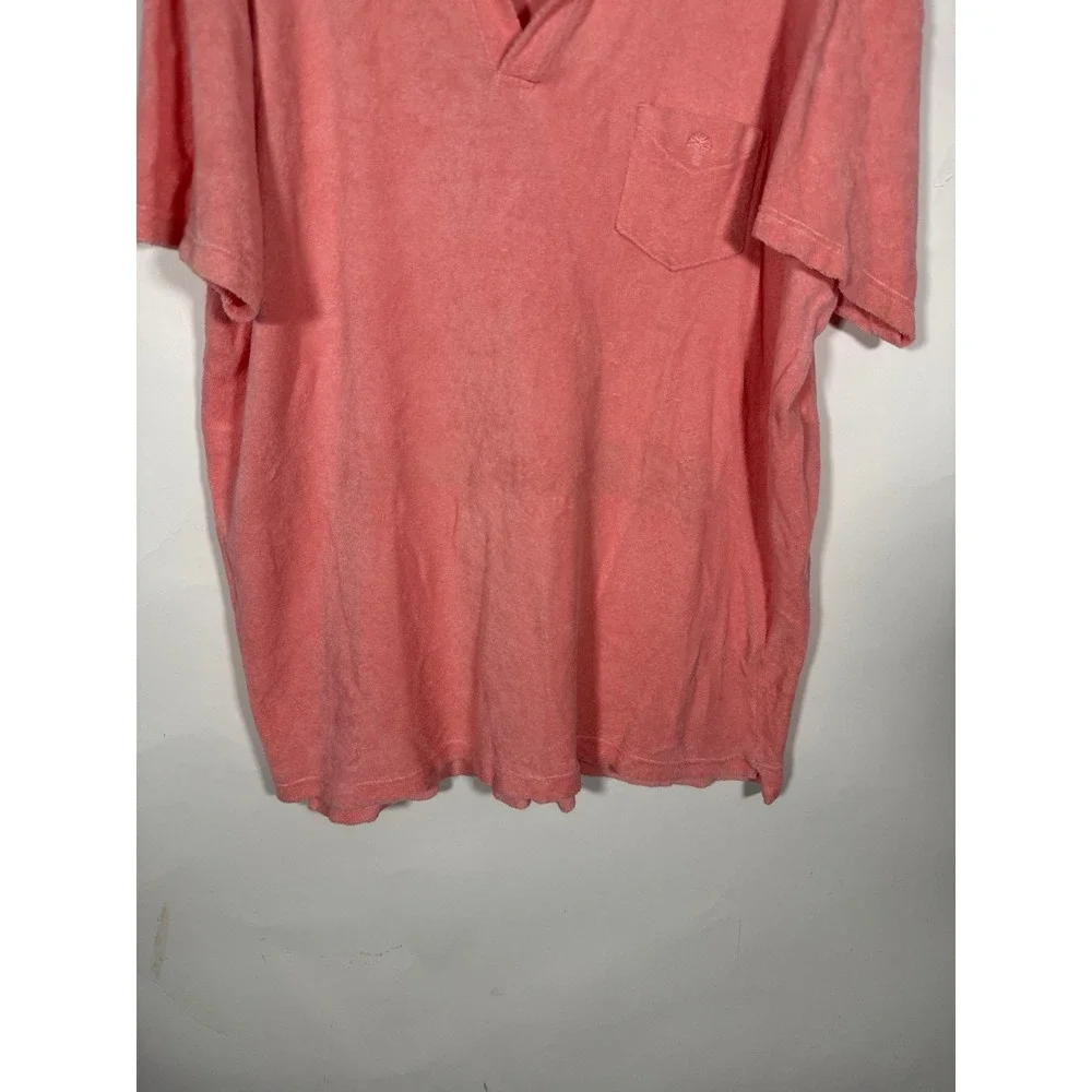 OAS Mens Terry Cloth Polo Shirt XL Coral Pink Short Sleeve Beach Swim Top